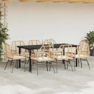 Градински комплект с възглавници 9 части кафяв полиратан стъкло