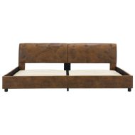 Рамка за легло, кафява, изкуствен велур, 180x200 см