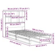 Легло с етажерка за книги, без матрак, 90x190 см, дърво масив