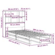 Легло с рафтове за книги, без матрак, 90x200 см, масивно дърво