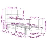 Легло с рафтове за книги, без матрак, 90x200 см, бор масив