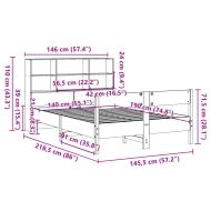 Легло с етажерка за книги, без матрак, 140x190 см, бор масив