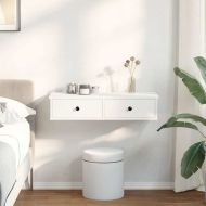 Стенен рафт с чекмеджета, бял, 80x34x17 см, инженерно дърво