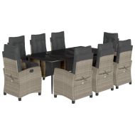 Градински трапезен комплект 9 части с възглавници светлосив