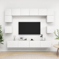 Комплект ТВ шкафове от 8 части, бял, инженерно дърво