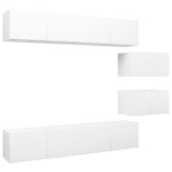 Комплект ТВ шкафове от 6 части, бял, инженерно дърво