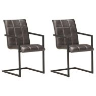 Конзолни трапезни столове, 2 бр, сиви, естествена кожа
