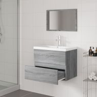 Комплект мебели за баня, сив сонома, инженерно дърво