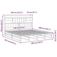 Легло с етажерка за книги, без матрак, 180x200 см, бор масив