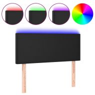 LED Горна табла за легло, черна, 100x5x78/88см, изкуствена кожа