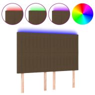 LED горна табла за легло, тъмнокафява,144x5x118/128 см, плат