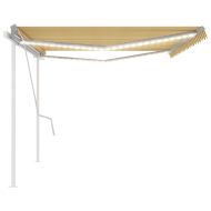 Ръчно прибиращ се сенник с LED, 5x3,5 м, жълто и бяло