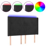 LED горна табла за легло, черна, 147x16x118/128 см, кадифе