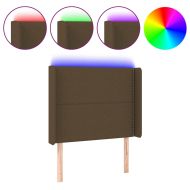 LED горна табла за легло, тъмнокафява,83x16x118/128 см, плат