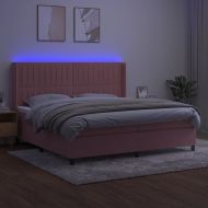 Боксспринг легло с матрак и LED, розово, 200x200 см, кадифе
