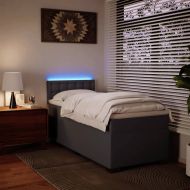 Боксспринг легло с матрак, сиво,90x200 см, изкуствена кожа