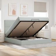 Османска легло с матраци и LED, светлосиво, 160x200 см, кадифе