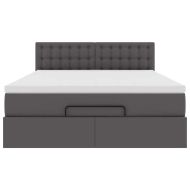 Османска легло с матраци&LED, сиво, 140x200 см, изкуствена кожа