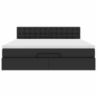Османска легло с матраци&LED, черно, 160x200см, изкуствена кожа