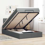 Османска легло с матрак и LED, тъмносиво, 120x200 см, плат