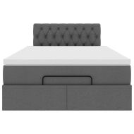 Османска легло с матрак и LED, тъмносиво, 120x200 см, плат