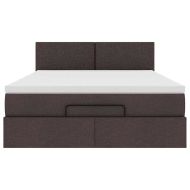 Османска легло с матрак и LED, тъмнокафяво, 140x200 см, плат
