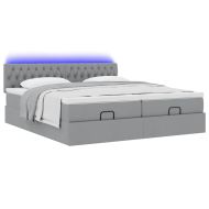 Османска легло с матрак и LED, светлосиво, 200x200 см, плат
