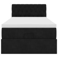 Османска легло с матрак и LED, черно, 90x190 см, кадифе