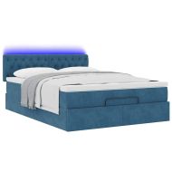 Османска легло с матрак и LED, тъмносиньо, 140x200 см, кадифе