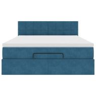 Османска легло с матрак и LED, тъмносиньо, 140x190 см, кадифе