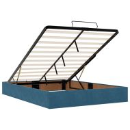 Османска легло с матрак и LED, тъмносиньо, 140x190 см, кадифе