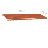 Ръчно прибираща се тента с LED, 600x300 см, оранжево и кафяво