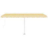 Ръчно прибиращ се сенник с LED, 500x300 см, жълто и бяло