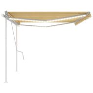 Ръчно прибиращ се сенник с LED, 5x3 м, жълто и бяло