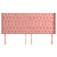 Горна табла за легло с уши, розова, 203x16x118/128 см, кадифе
