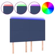 LED горна табла за легло, синя, 144x5x118/128 см, плат