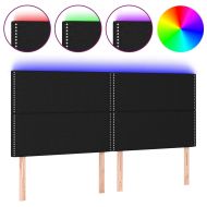 LED горна табла за легло, черна, 180x5x118/128 см, плат