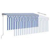 Автоматично прибиращ се сенник с щора, 3,5x2,5 м, синьо и бяло