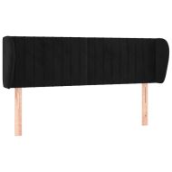 Горна табла за легло с уши, черна, 147x23x78/88 см, кадифе