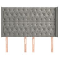 Горна табла за легло с уши, светлосива,147x16x118/128см, кадифе