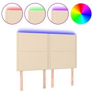 LED горна табла за легло, кремава, 144x5x118/128 см, плат