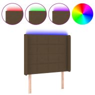 LED горна табла за легло, тъмнокафява,93x16x118/128 см, плат