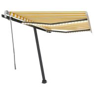 Ръчно прибиращ се сенник с LED, 350x250 см, жълто и бяло