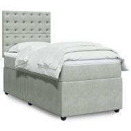 Боксспринг легло с матрак, светлосиво, 90x200 см, кадифе