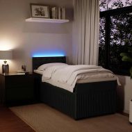 Боксспринг легло с матрак, черна, 90x190 см, кадифе