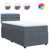 Боксспринг легло с матрак, тъмносив, 90x190 см, кадифе