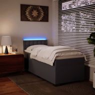 Боксспринг легло с матрак, сиво, 80x200 см, изкуствена кожа