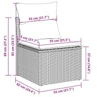 Градински диван с възглавници, 2 части, черен полиратан, акация