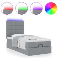 Османска легло с матрак и LED, светлосиво, 90x200 см, плат