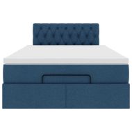 Османска легло с матрак и LED, синьо, 120x200 см, плат